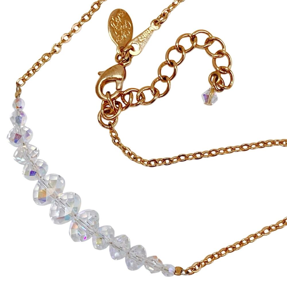 VTG Signed Kirk’s Folly Gold Tone Aurora Borealis Crystal Bar Necklace Sparkling